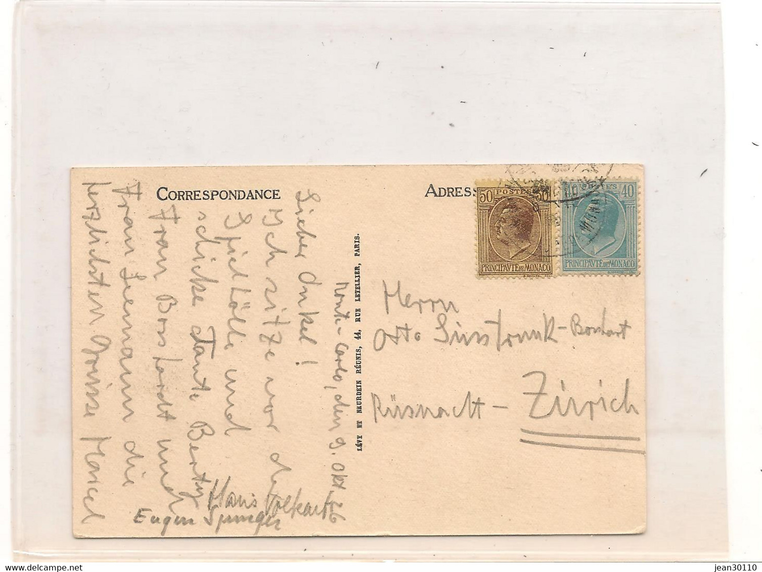 MONACO 1926  CARTE POSTALE PALAIS PRINCIER ET LA CONDAMINE POUR ZURICH - Postmarks