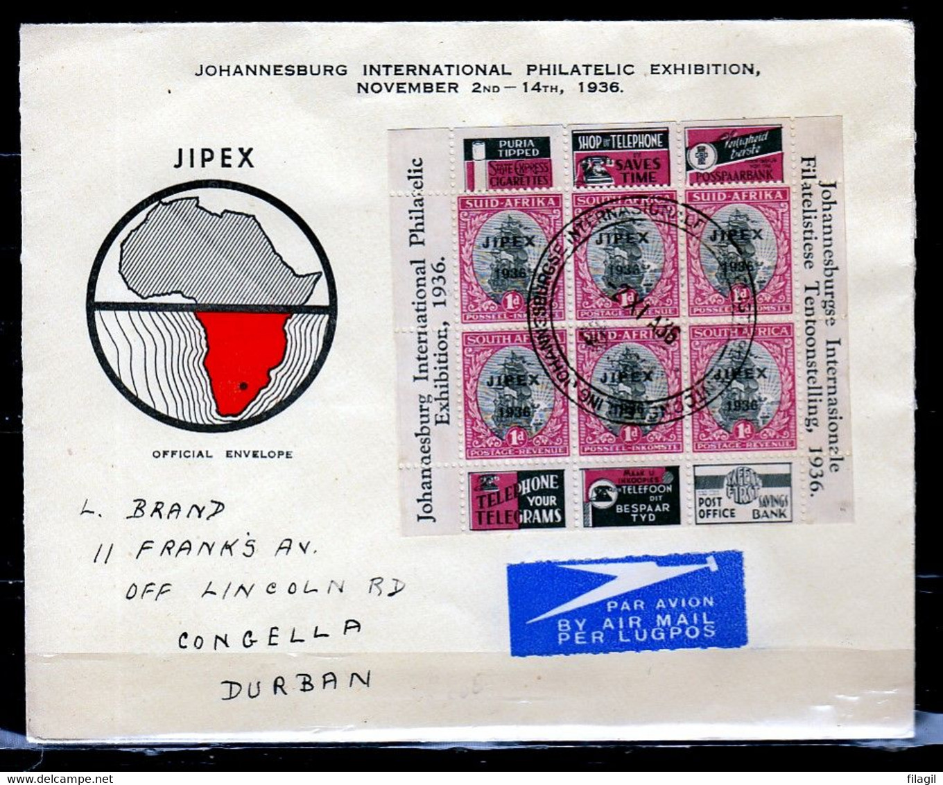 FDC Johannesburg International Philatelic Exhibition Naar Congella Durban - Storia Postale