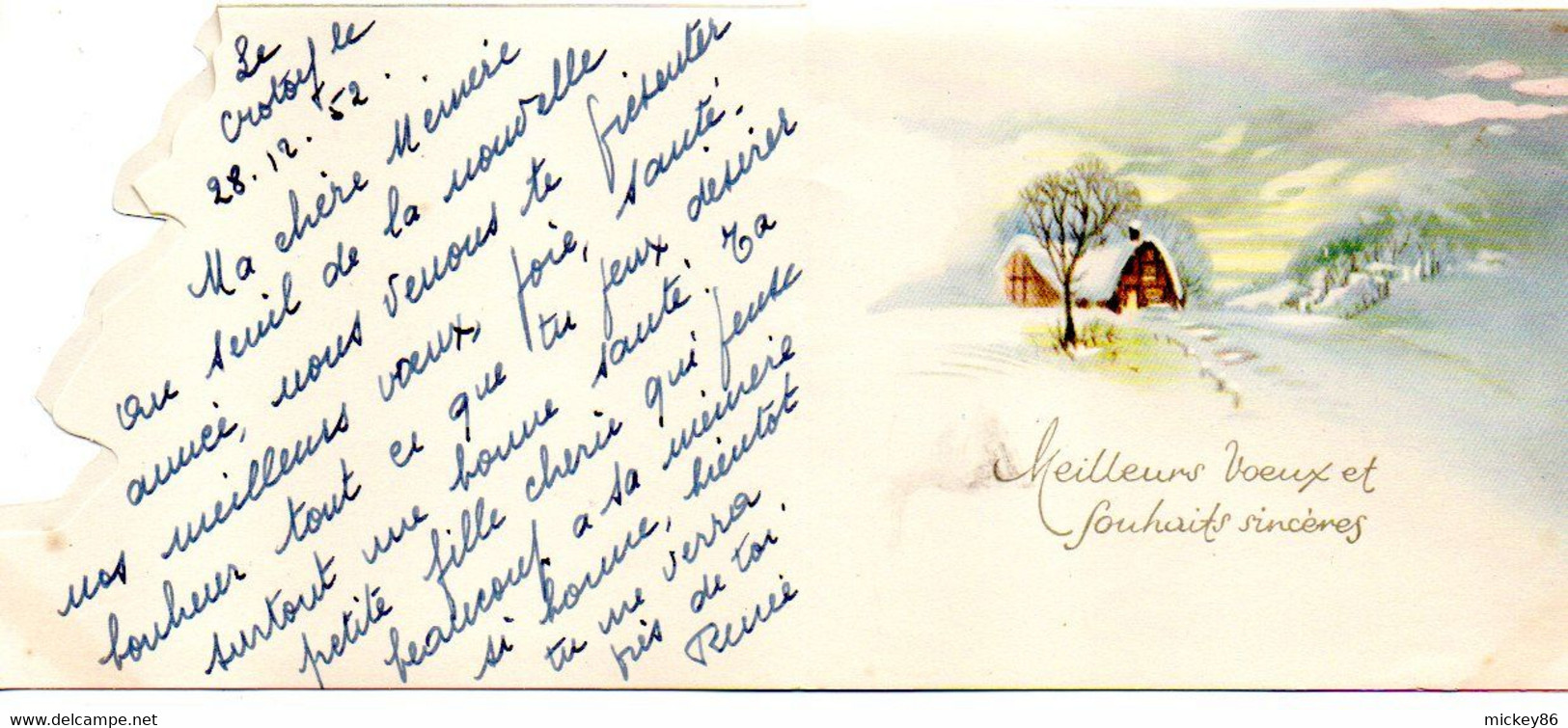 Bonne Année --carte Mignonnette Double --Paysage De Village Sous La Neige (oiseaux).... à Saisir - Neujahr