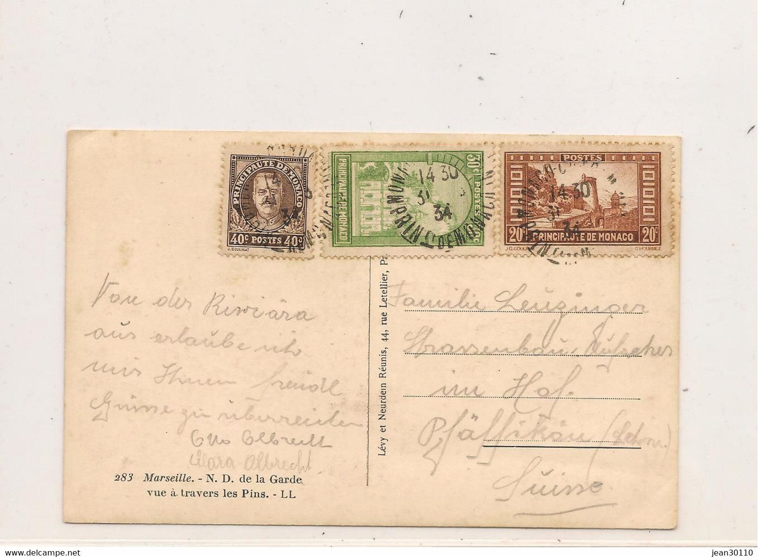 MONACO 1934 CARTE POSTALE  POUR LA SUISSE - Postmarks