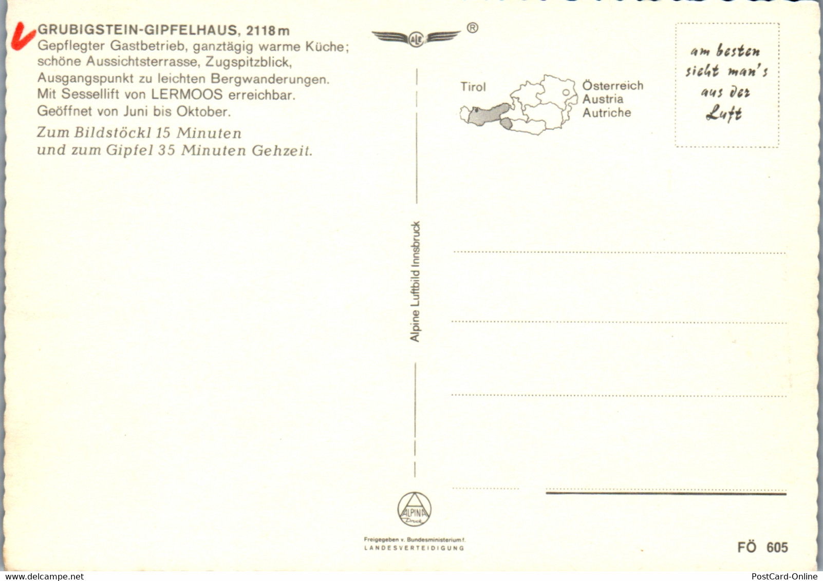 4269 - Tirol , Lermoos , Grubigstein Gipfelhaus - Nicht Gelaufen - Lermoos