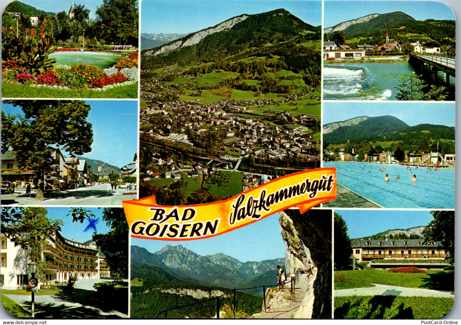 4296 - Bad Goisern , Salzkammergut , Kurpark , Hanuschhof , Ewige Wand , Freischwimmbad , Jodschwefelbad - Gelaufen 1982 - Bad Goisern