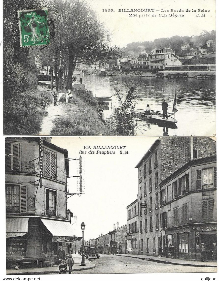 92 - BILLANCOURT - LOT DE 2 CPA - N° 1436 Bords De Seine Vue Prise De L'Ile Seguin Circulé - N° 169 Rue Des Peupliers NC - Boulogne Billancourt