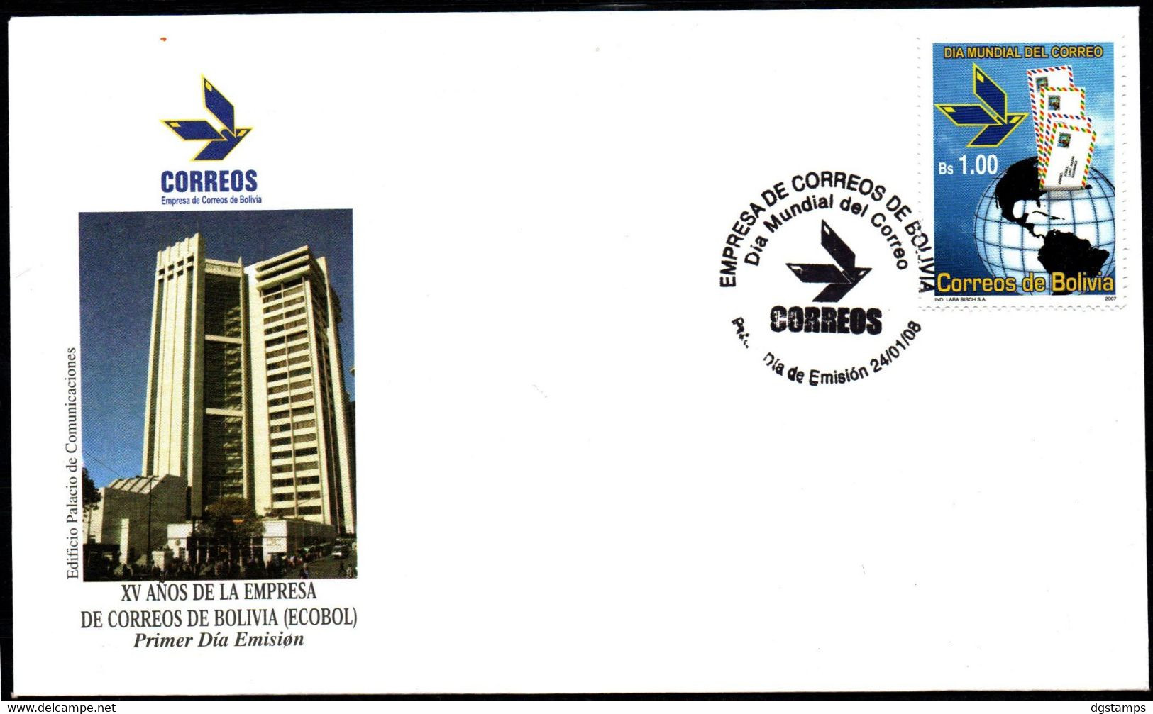 Bolivia 2008 FDC CEFIBOL 1998s Día Mundial Del Correo. World Post Day. - Bolivia