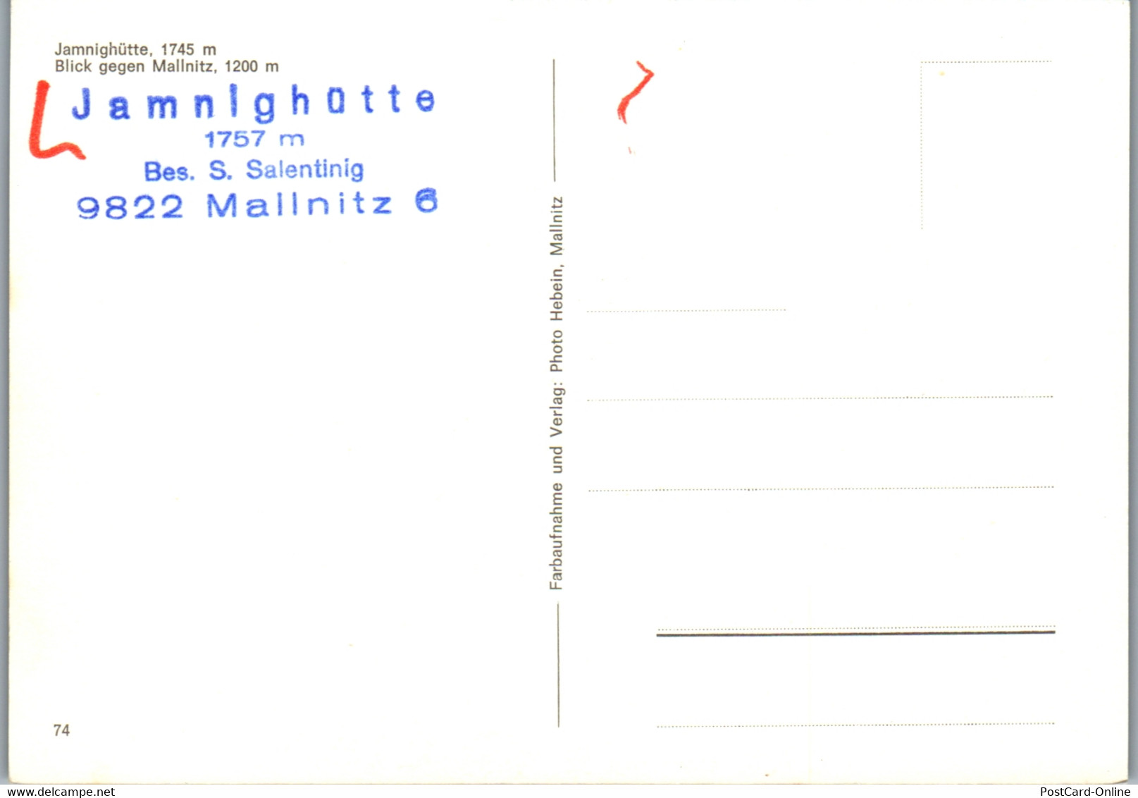 4363 - Mallnitz , Jamnig Hütte , Blick Gegen Mallnitz , Jamnighütte  - Nicht Gelaufen - Mallnitz