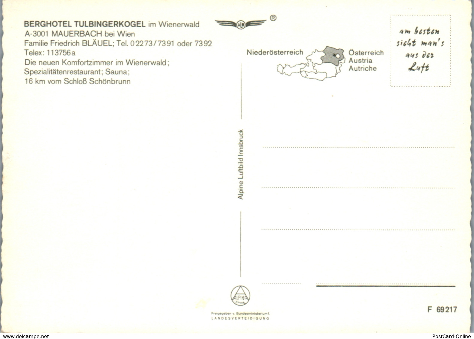 4448 - Mauerbach Bei Wien , Berghotel Tulbingerkogel Im Wienerwald , Friedrich Bläuel - Nicht Gelaufen - Henndorf Am Wallersee