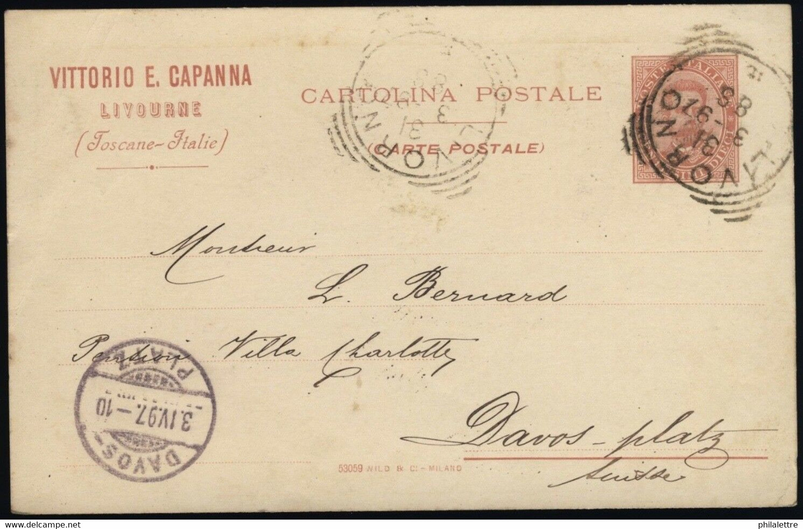 ITALIE / ITALY / ITALIA 1897 - Carta Intero Postale (Commissione Privata) V. E. CAPANNA - Tarjetas Filatélicas