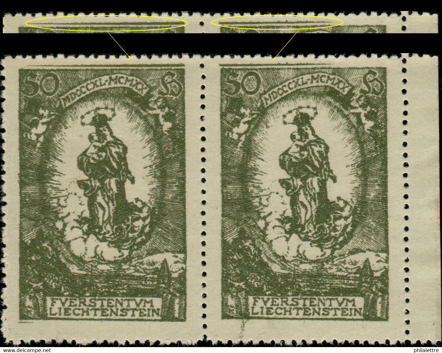 LIECHTENSTEIN 1920 - Mi.40 Pair With Extra Lines In Top Margin - Mint ** - Ongebruikt