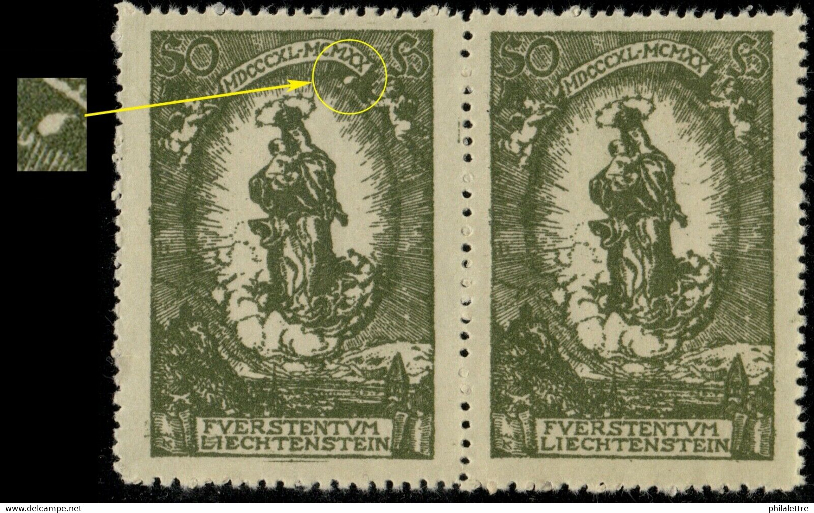 LIECHTENSTEIN 1920 - Mi.40.IV "weisser Punkt Unten X" In Pair With Normal ** - Unused Stamps