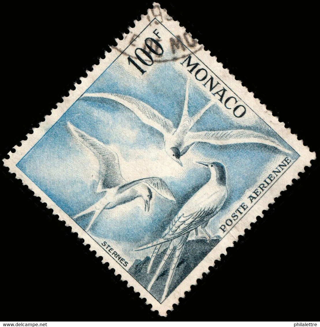 MONACO 1957 - Yv.PA66 / Mi.502B 100fr Ardoise & Outremer D.13 - Oblitéré TB - Poste Aérienne