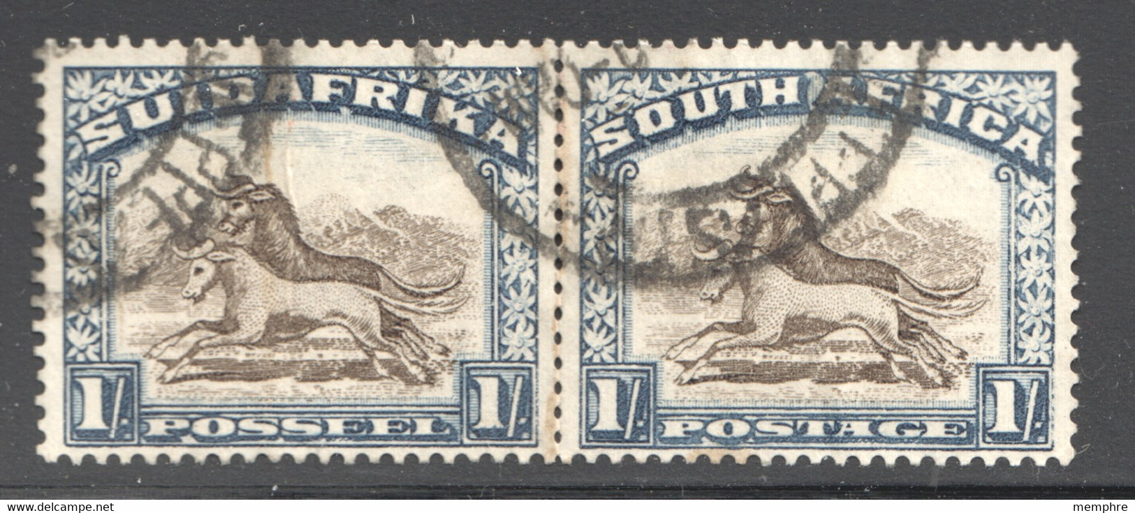 1932  1/-  Wildebeest  SG 48  Rotogravure  Used Bilingual Pair - Usados