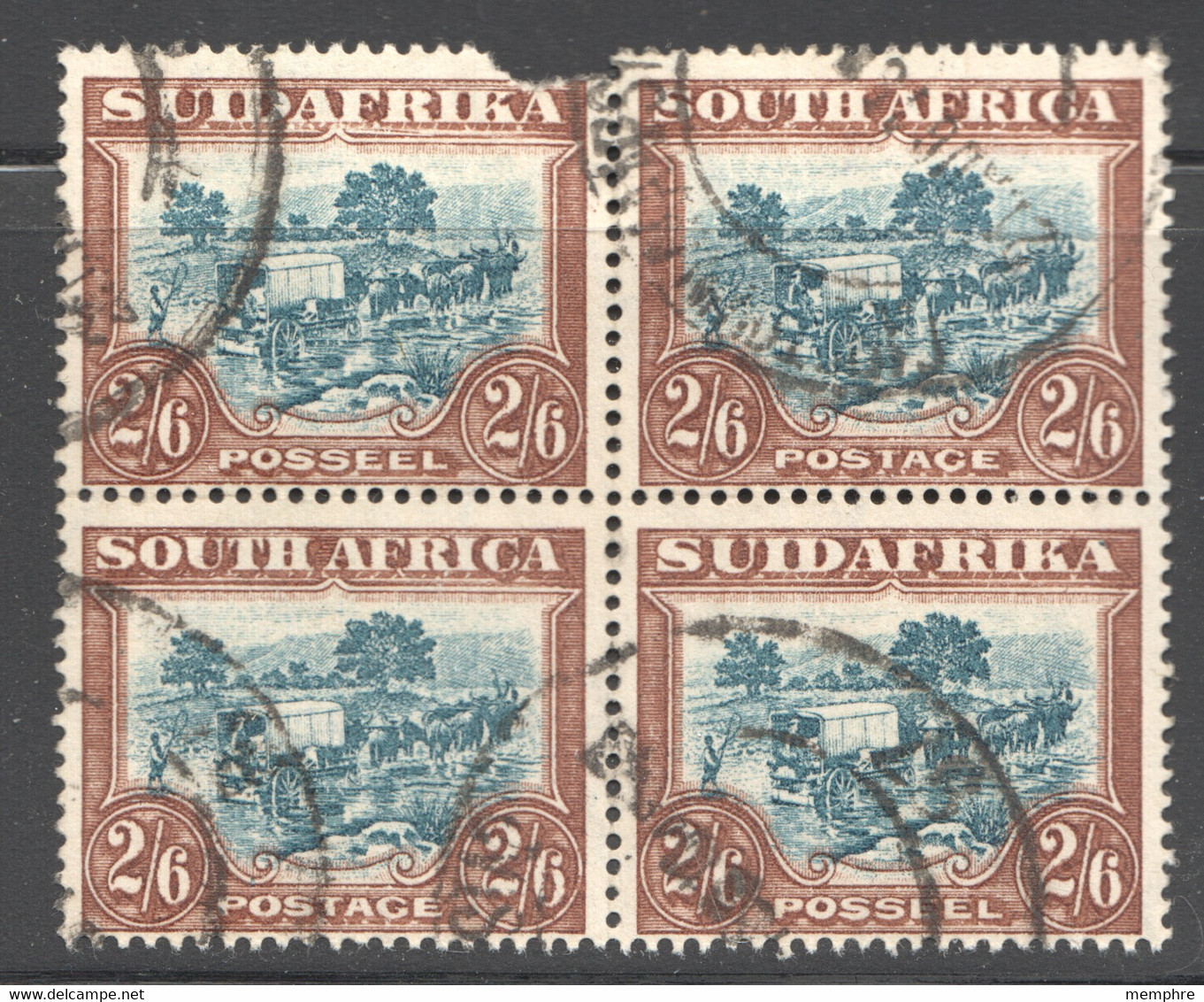 1944  Ox-wagon  SG 49  Rotogravure  Used Bilingual Block Of 2 Pairs (1 Stamp Damaged) - Gebraucht