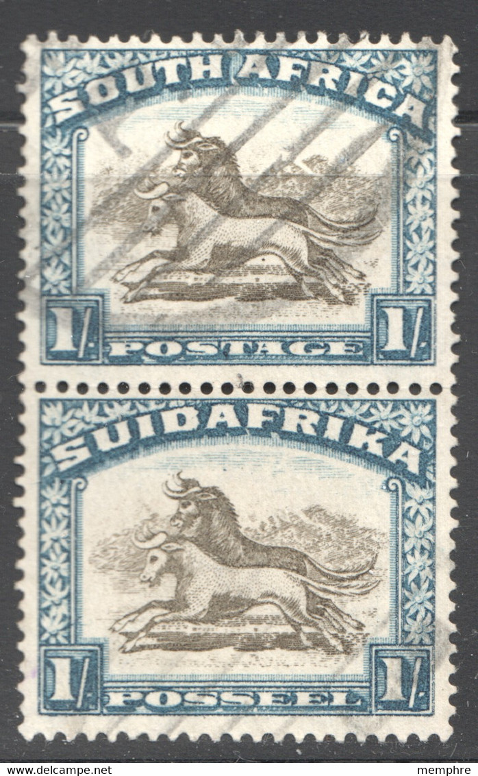 1932  1/- Wildebeest Vertical Bilingual Pair  SG 48 Used - Gebruikt