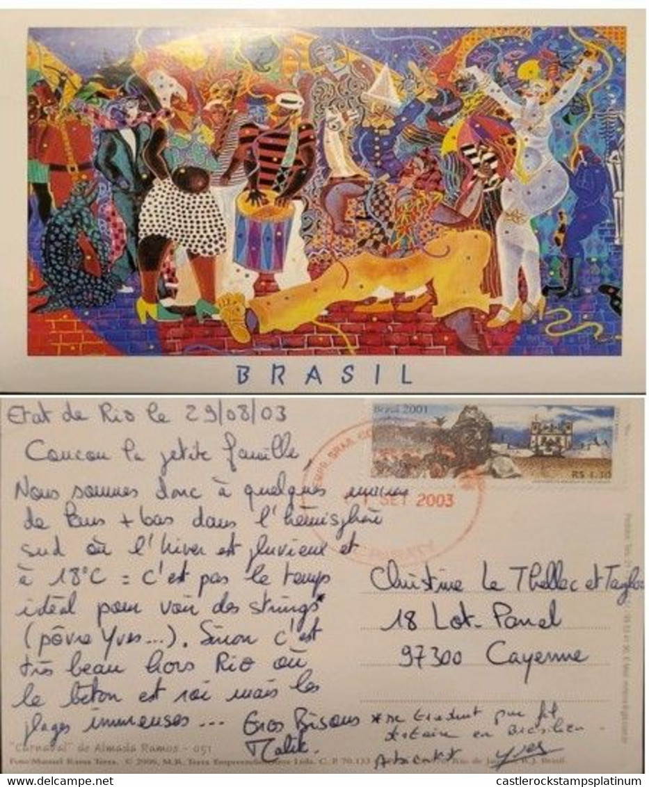 A) 2003, BRAZIL, POSTACARD, FROM RIO DE JANEIRO, CARNIVAL OF ALMADA RAMOS, BOM JESÚS SANCTUARY OF MATOSINHOS STAMP - Gebruikt