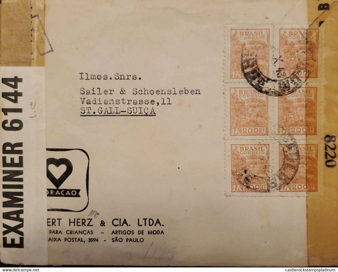 A) 1943, BRAZIL, CENSORSHIP, FROM SAO PAULO TO SWITZERLAND, AIRMAIL, WHEAT STAMPS - Other & Unclassified