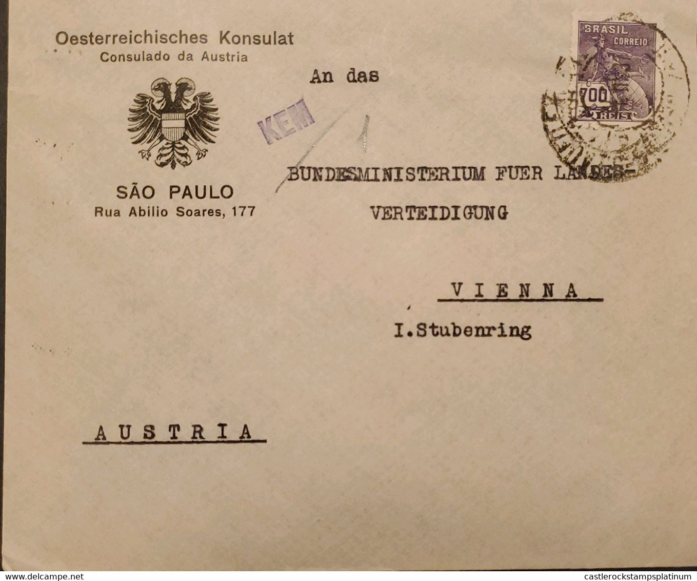 A) 1937, BRAZIL, FROM SAO PAULO TO VIENNA-AUSTRIA,  COMMERCE STAMP - Sonstige & Ohne Zuordnung