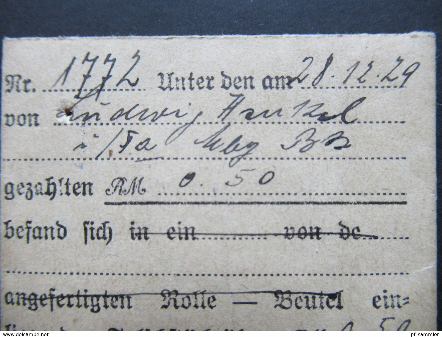 Deutsches Reich 1929 Kleine Tüte Inneliegend Falschstück RM 0,50 / Falschgeld! Reichsbank Marburg (Lahn) - 50 Renten- & 50 Reichspfennig