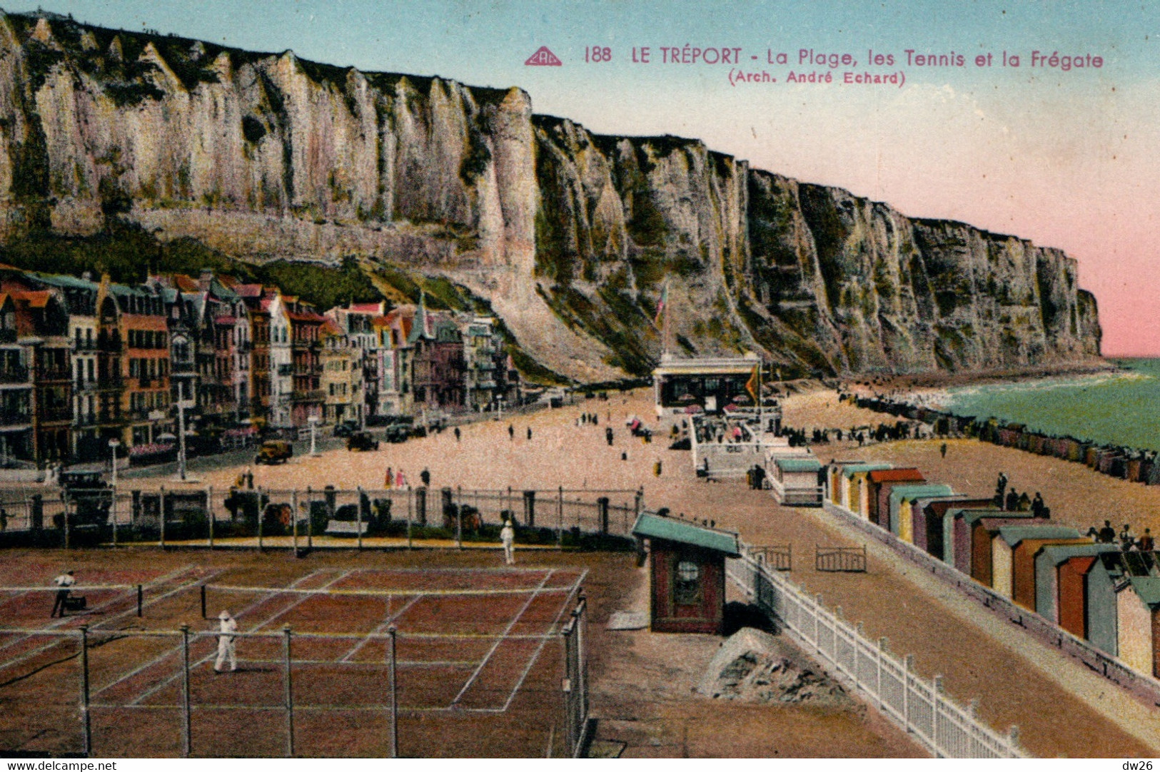 Le Tréport (Seine-Maritime) La Plage, Les Tennis Et La Frégate - Carte CAP Colorisée N° 188 Non Circulée - Le Treport