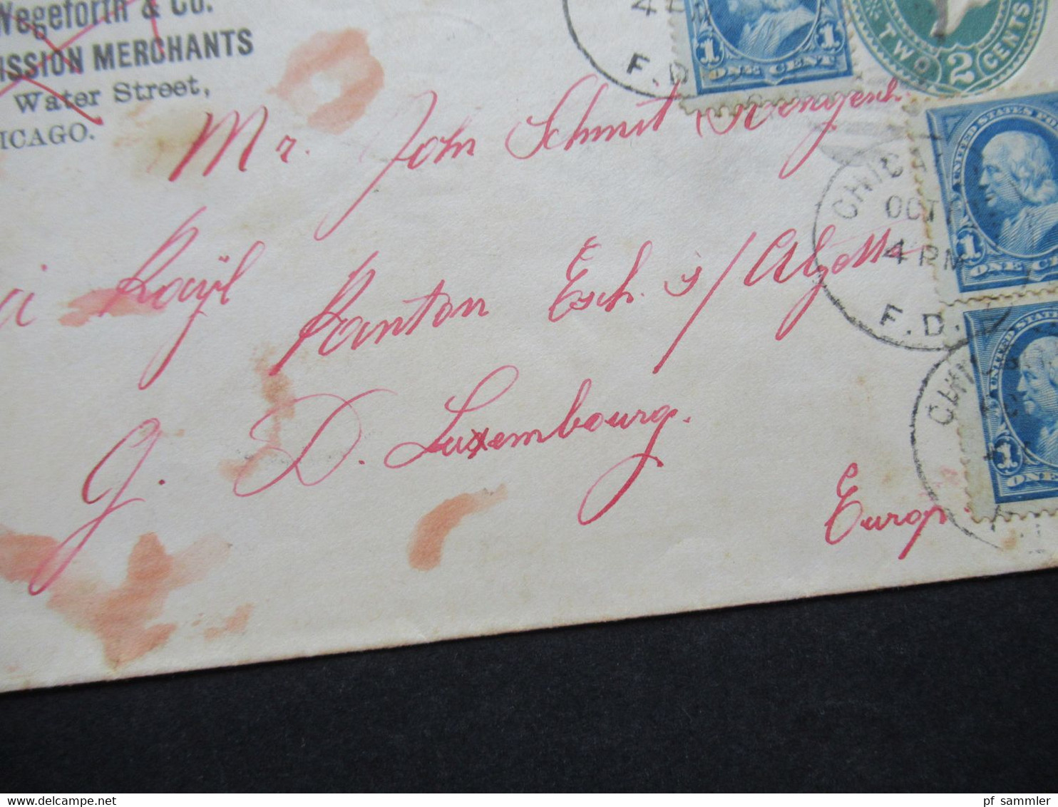 USA 1896 GA Umschlag Mit 3 ZuF National League Commission Merchants Nach Luxemburg Esch Sur Alzette Mit Ank. Stp. - Storia Postale