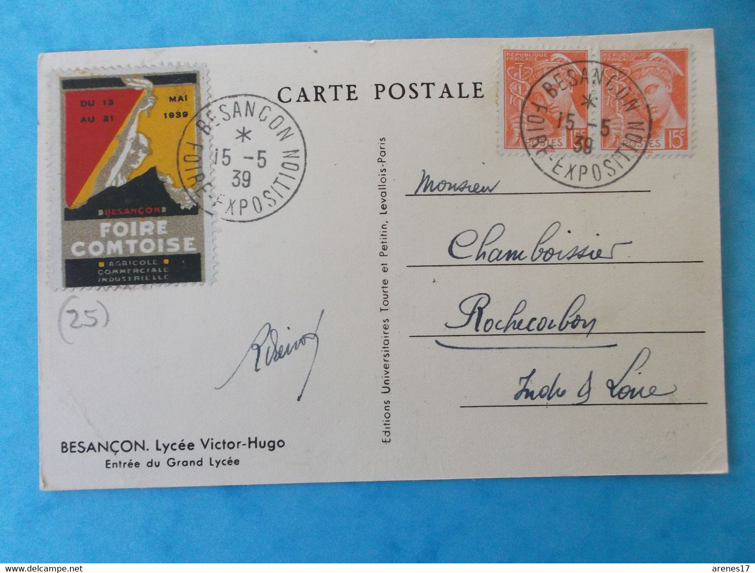 25 : BESANCON : LYCEE VICTOR HUGO ,entree Du Grand Lycee, Avec Vignette ERINOPHILE , Animé,CPA,carte En Bon état - Besancon