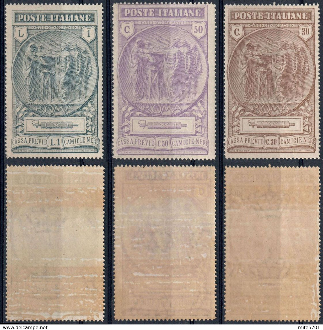 REGNO D'ITALIA - PRO CASSA DI PREVIDENZA CAMICIE NERE SERIE 3 VALORI - 1923 - CATALOGO SASSONE 147/9 - NUOVI MN * - Ongebruikt