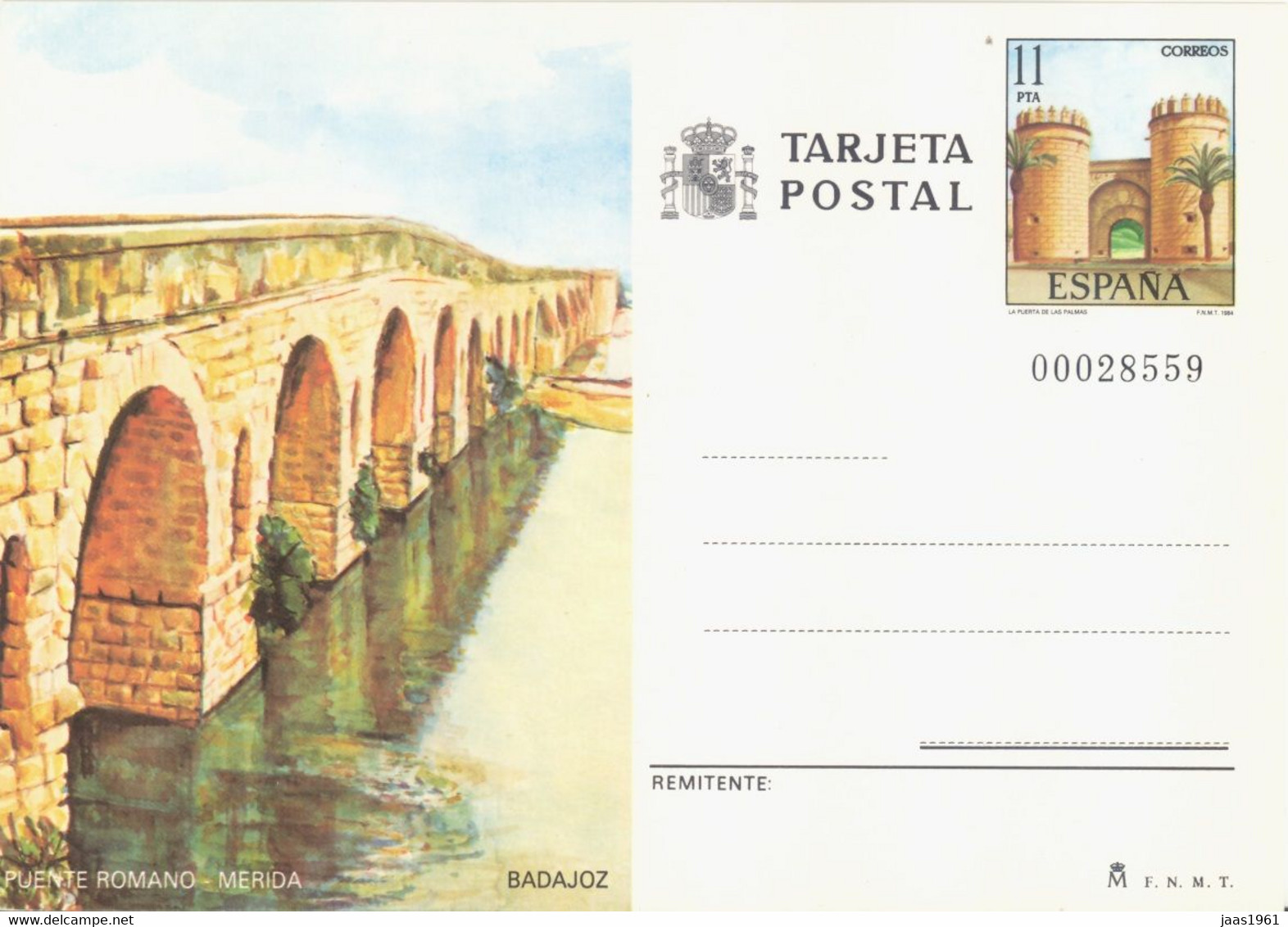 SPAIN. POSTAL STATIONERY. ROMAN BRIDGE OF MERIDA AND PALMAS DOOR OF BADAJOZ. - Andere & Zonder Classificatie