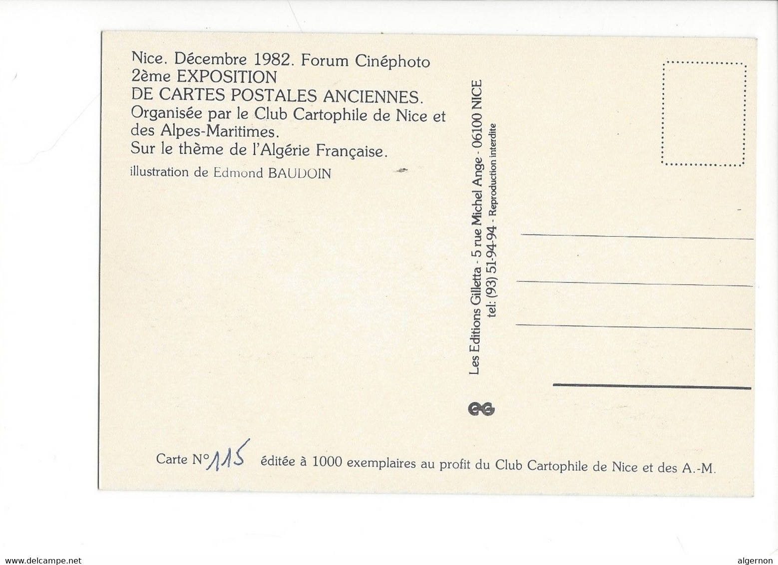 26588 - Nice 20ème Anniversaire De L'exode Des Européens D'Algérie 1982 Baudoin (format 10X15) - Marchés, Fêtes