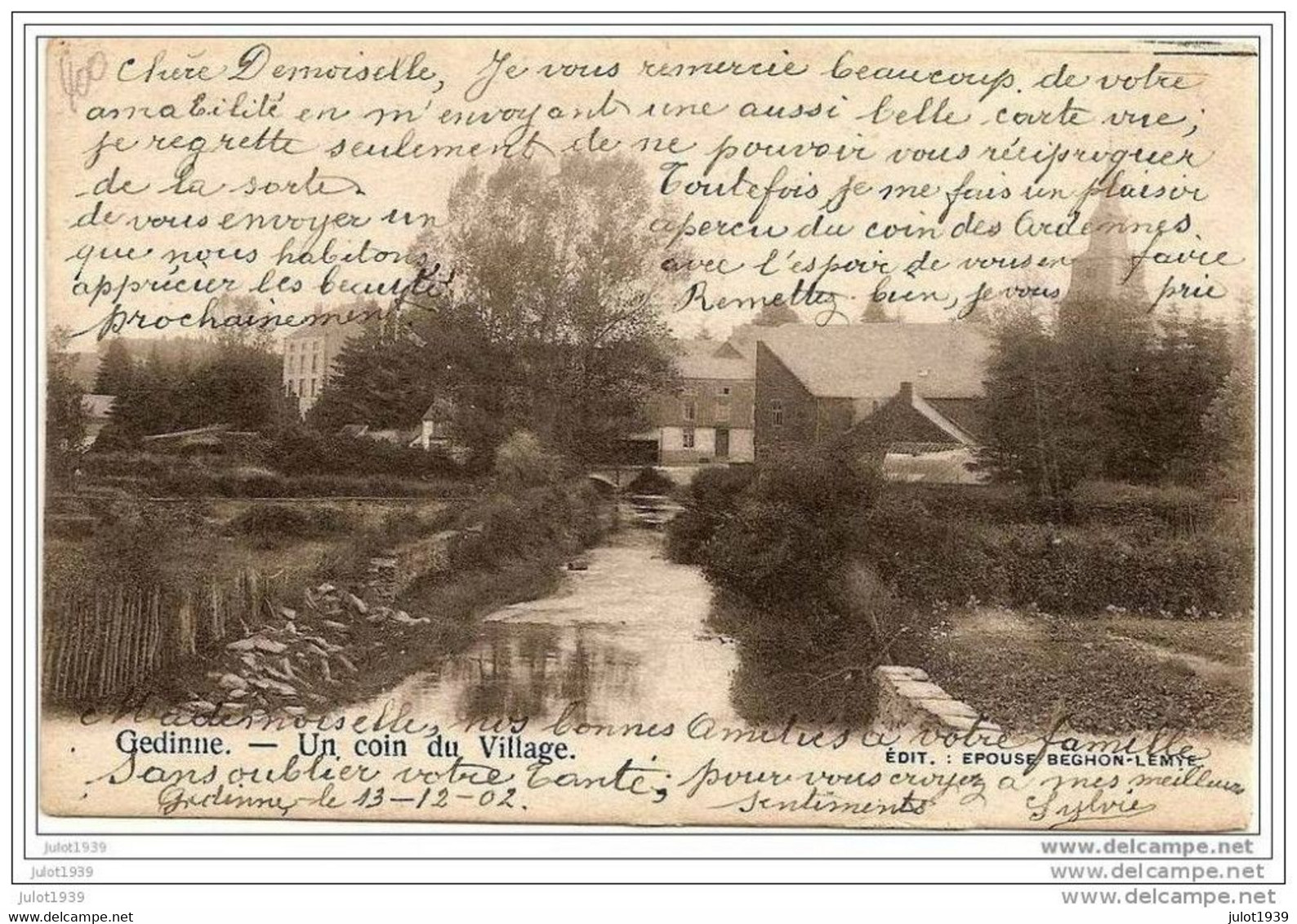 GEDINNE ..-- Un Coin Du Village . 1902 Vers JUMET ( Melle Célinie MARIN ) . Voir Verso . - Gedinne
