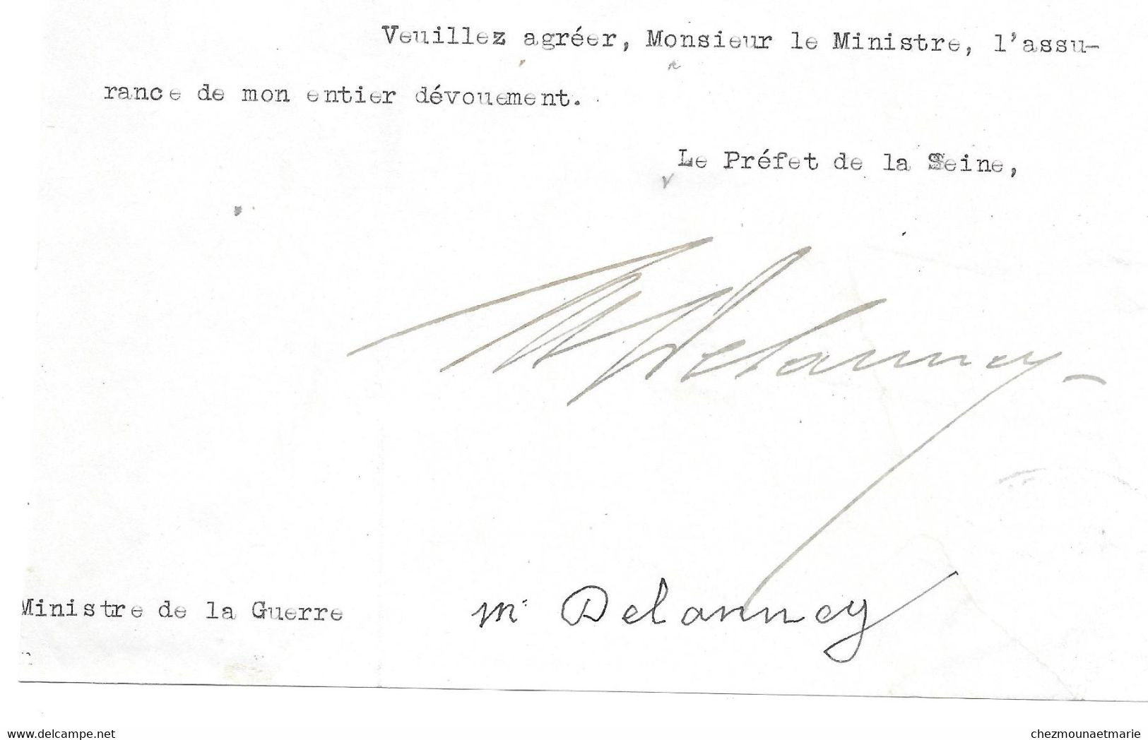 MARCEL DELANNEY PREFET DE LA SEINE - L.A.S. AUTOGRAPHE SIGNATURE SUR FRAGMENT - Other & Unclassified