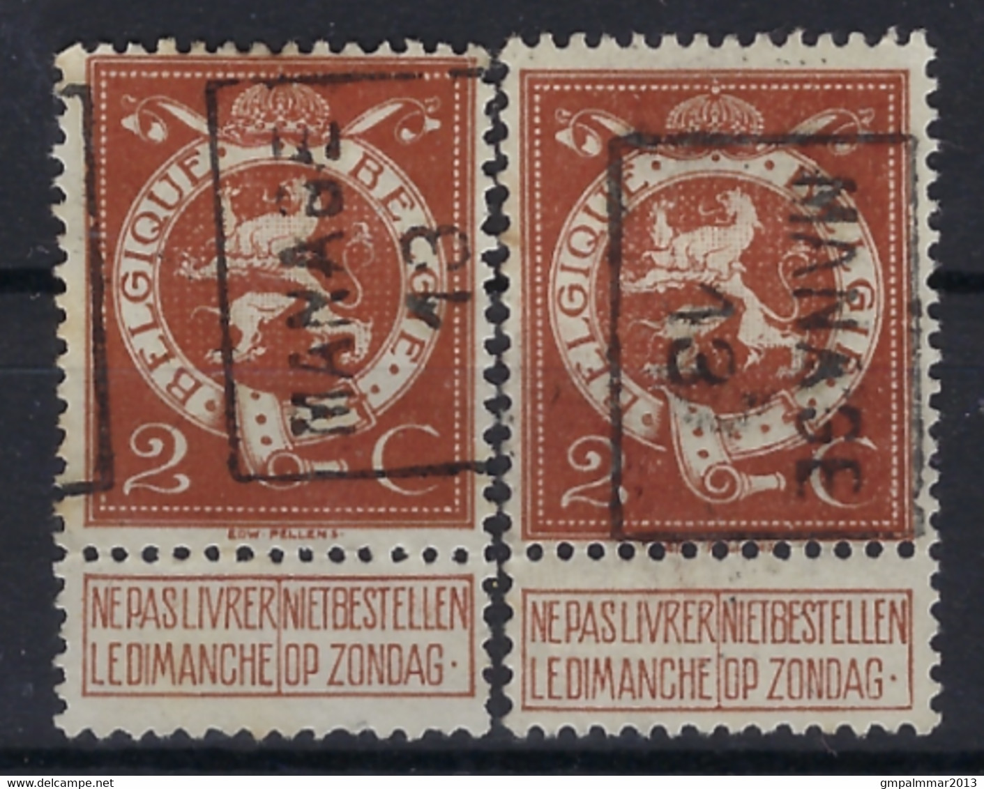 PELLENS Type Staande Leeuw Nr. 109  Voorafgestempeld  2226 A + B  MANAGE  13 ; Staat Zie Scan ! - Roulettes 1910-19