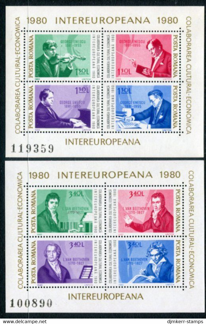 ROMANIA 1980 INTEREUROPA: Beethoven And Enescu Blocks MNH / **.  Michel Blocks 169-170 - Ongebruikt