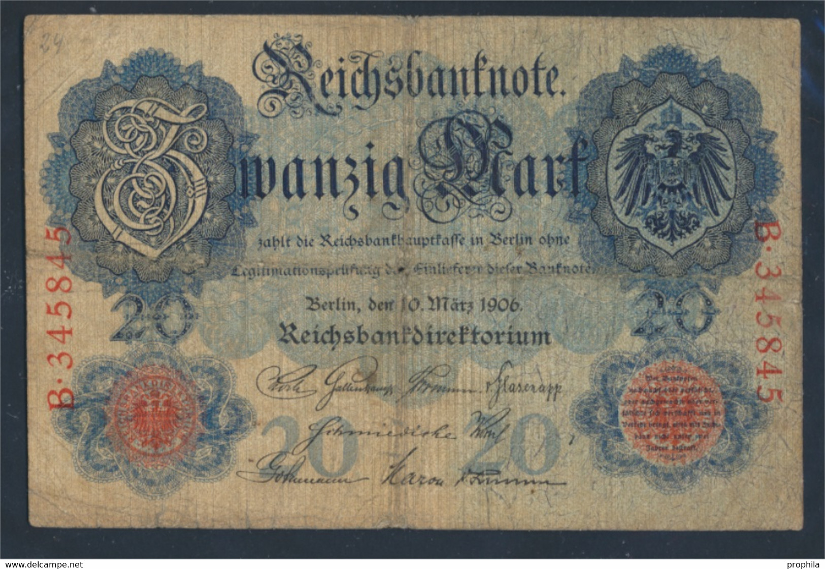 Deutsches Reich Rosenbg: 24a, 6stellige Kontrollnummer Gebraucht (III) 1906 20 Mark (8981301 - 20 Mark