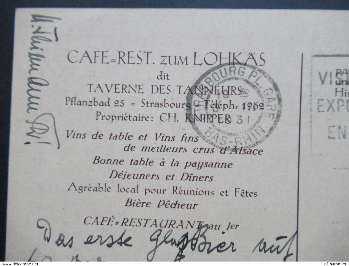 Frankreich Elsass 1931 AK / PK Cafe Rest. Zum Lohkäs Dit Taverne Des Tanneurs Proprietaire Ch. Knipper Strasbourg - Hotel's & Restaurants
