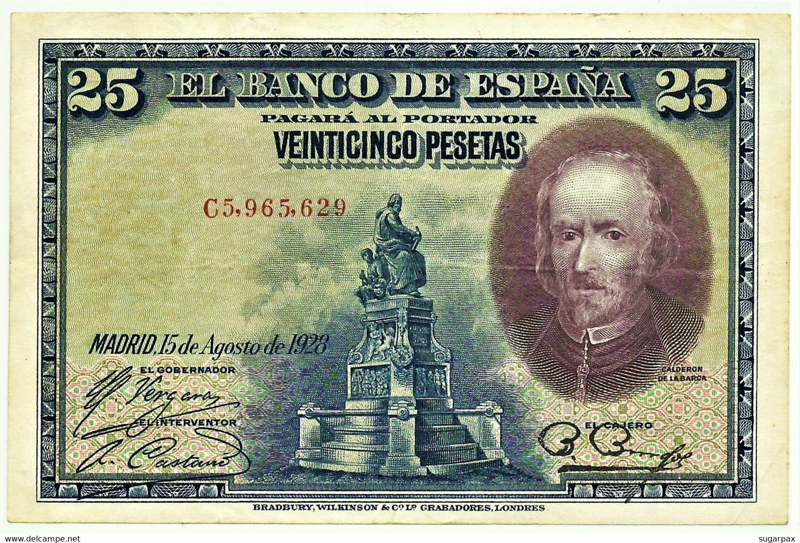 ESPAÑA - 25 Pesetas - 15.08.1928 - Pick 74.b - Serie C - Pedro Calderón De La Barca - Kingdom - 1-2-5-25 Pesetas