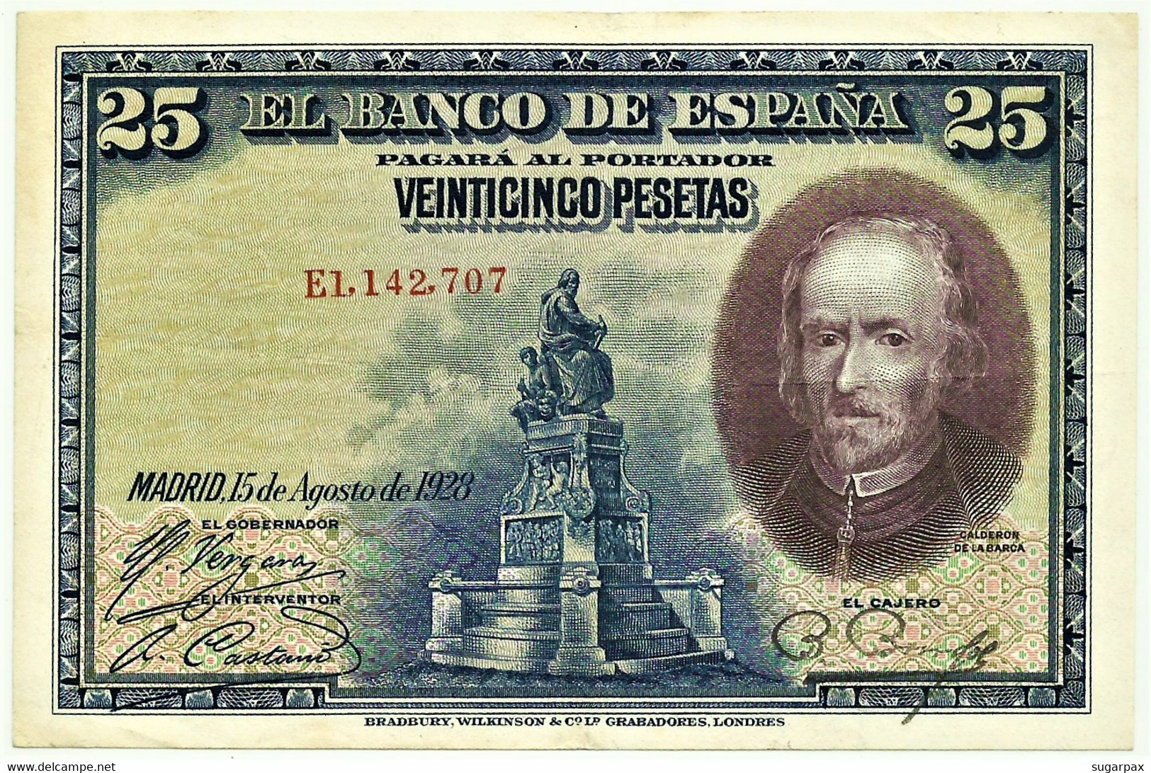ESPAÑA - 25 Pesetas - 15.08.1928 - Pick 74.b - Serie E - Pedro Calderón De La Barca - Kingdom - 1-2-5-25 Pesetas