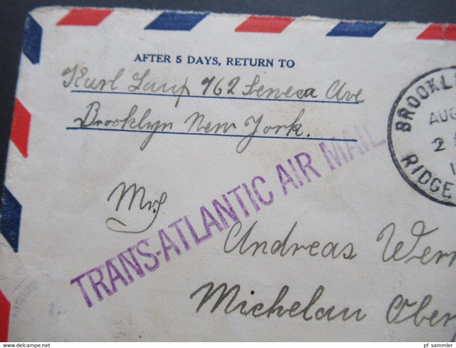 USA 1940 Zensurbeleg OKW Zensurstreifen Geöffnet / Mehrfachzensur Trans Atlantic Air Mail Brooklyn - Oberfranken - Cartas & Documentos