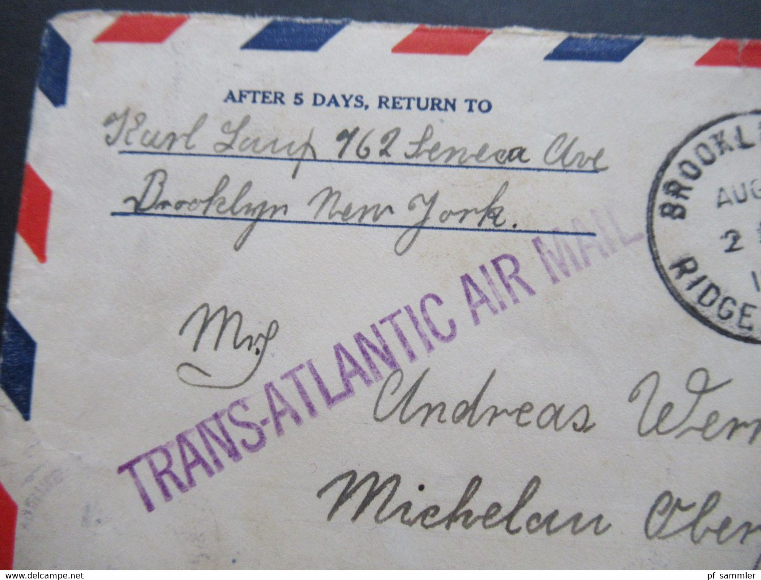 USA 1940 Zensurbeleg OKW Zensurstreifen Geöffnet / Mehrfachzensur Trans Atlantic Air Mail Brooklyn - Oberfranken - Covers & Documents