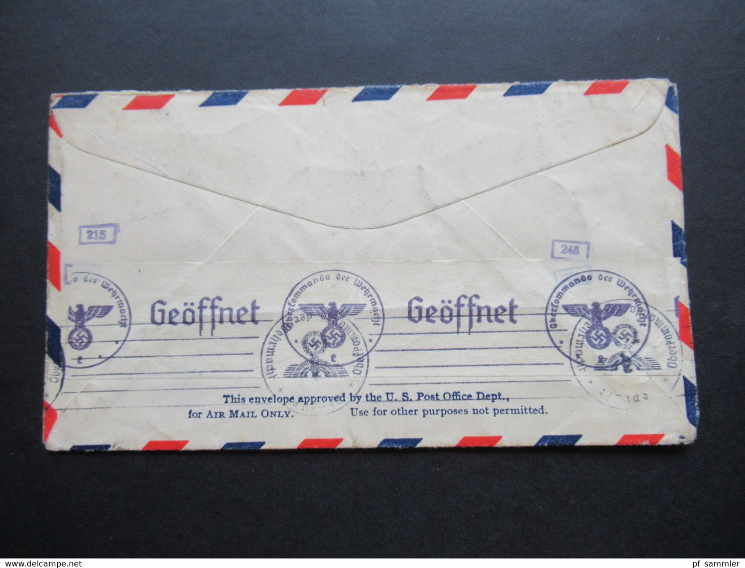 USA 1940 Zensurbeleg OKW Zensurstreifen Geöffnet / Mehrfachzensur Trans Atlantic Air Mail Brooklyn - Oberfranken - Cartas & Documentos