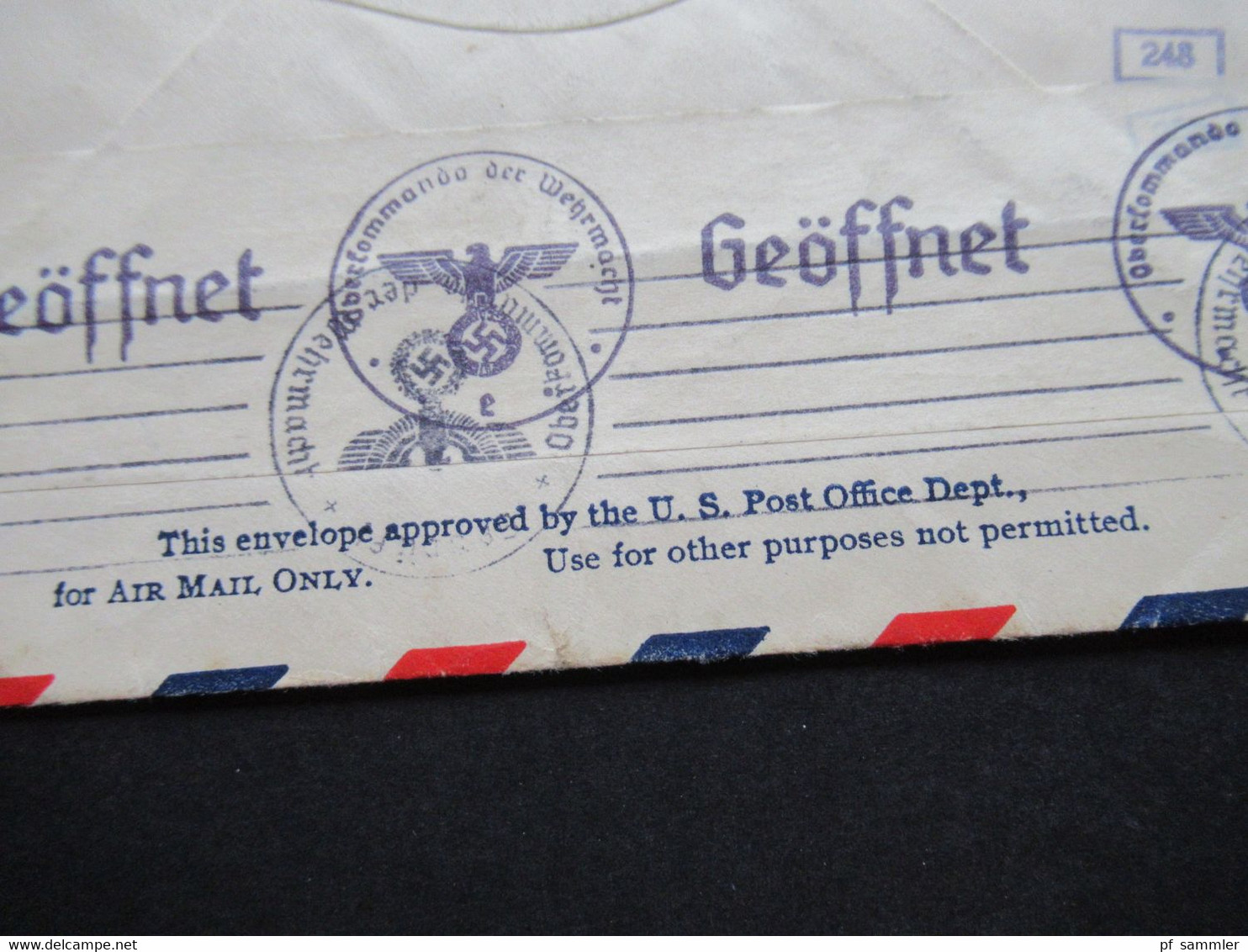 USA 1940 Zensurbeleg OKW Zensurstreifen Geöffnet / Mehrfachzensur Trans Atlantic Air Mail Brooklyn - Oberfranken - Storia Postale