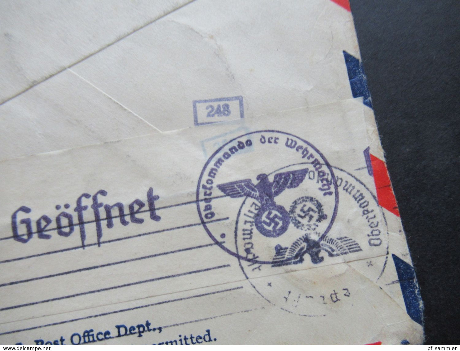 USA 1940 Zensurbeleg OKW Zensurstreifen Geöffnet / Mehrfachzensur Trans Atlantic Air Mail Brooklyn - Oberfranken