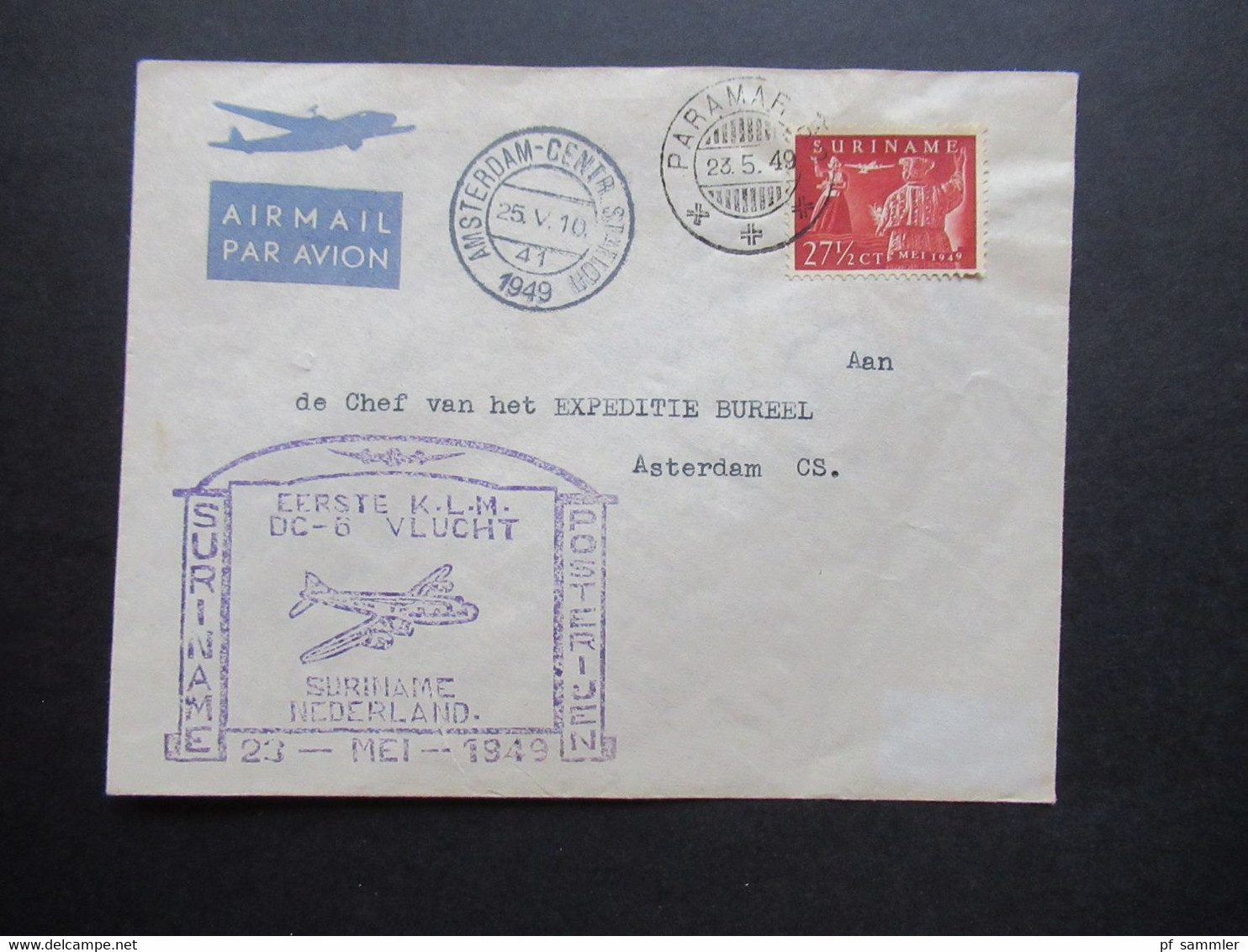 Niederlande Kolonie 1949 Suriname Air Mail Eerste KLM DC-6 Vlucht Suriname - Nederland 23 - Mei - 1949 - Suriname ... - 1975