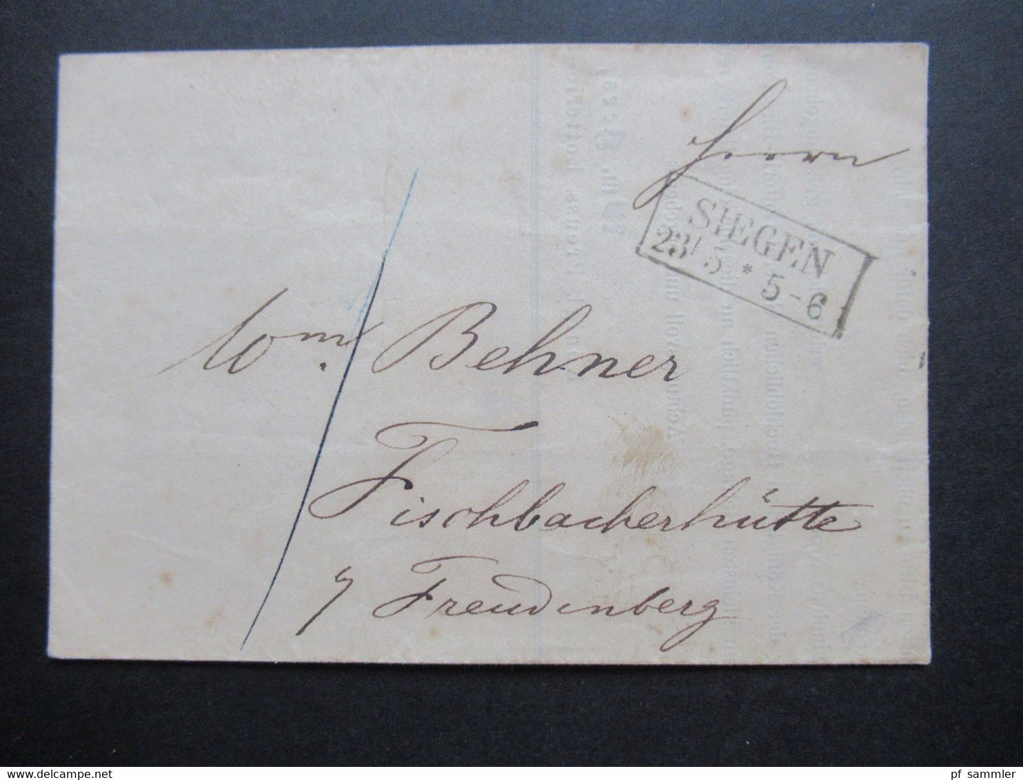 AD Preussen 23.5.1859 Stempel Ra2 Siegen - Fischerbacherhütte B. Freudenberg Nota Preuss. Lotterie Einnehmer - Briefe U. Dokumente