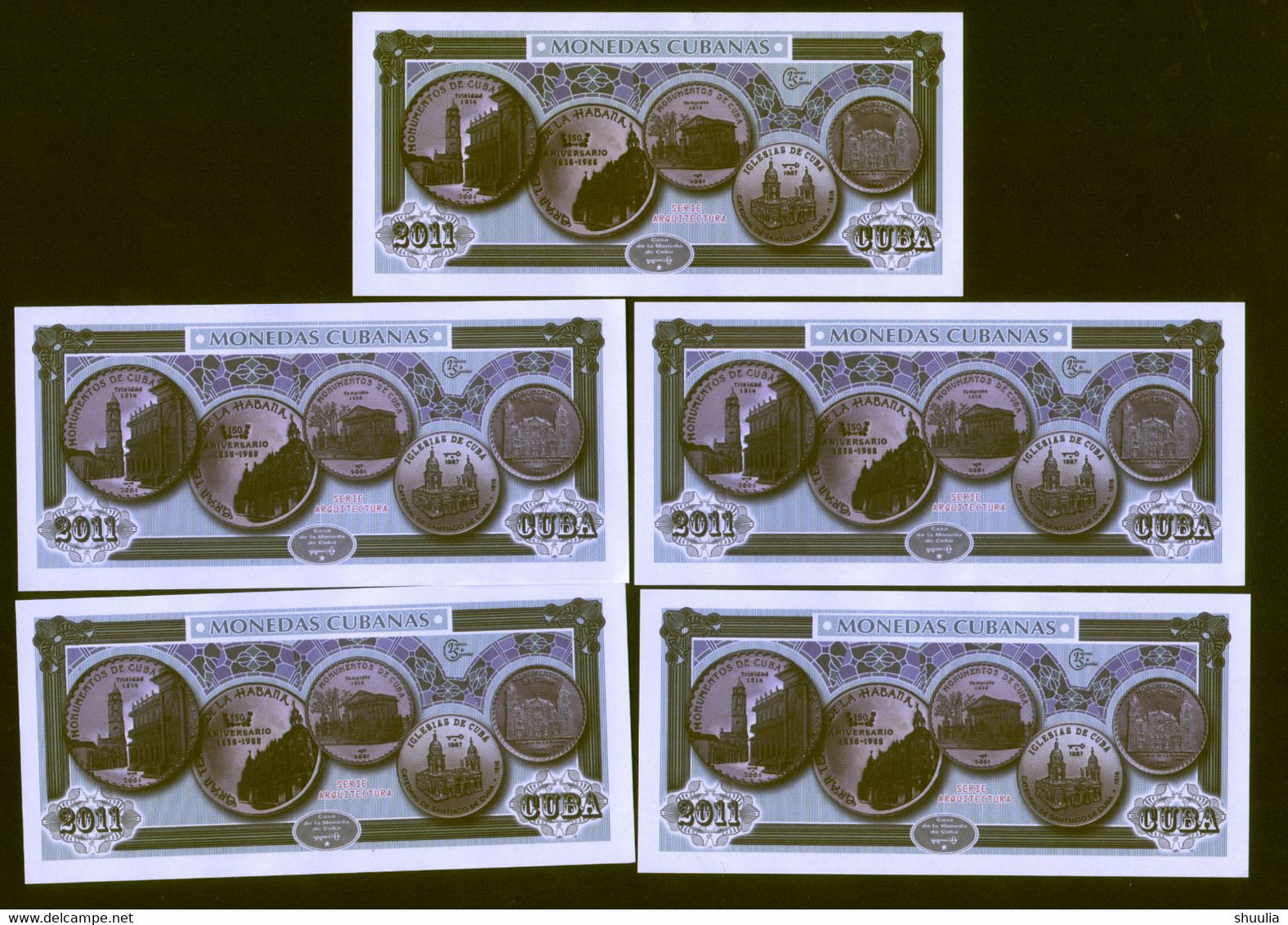 Cuban Architecture 2011 Set Of 5 Cuban Old Beautiful Buildings On Coins UNC - Cuba