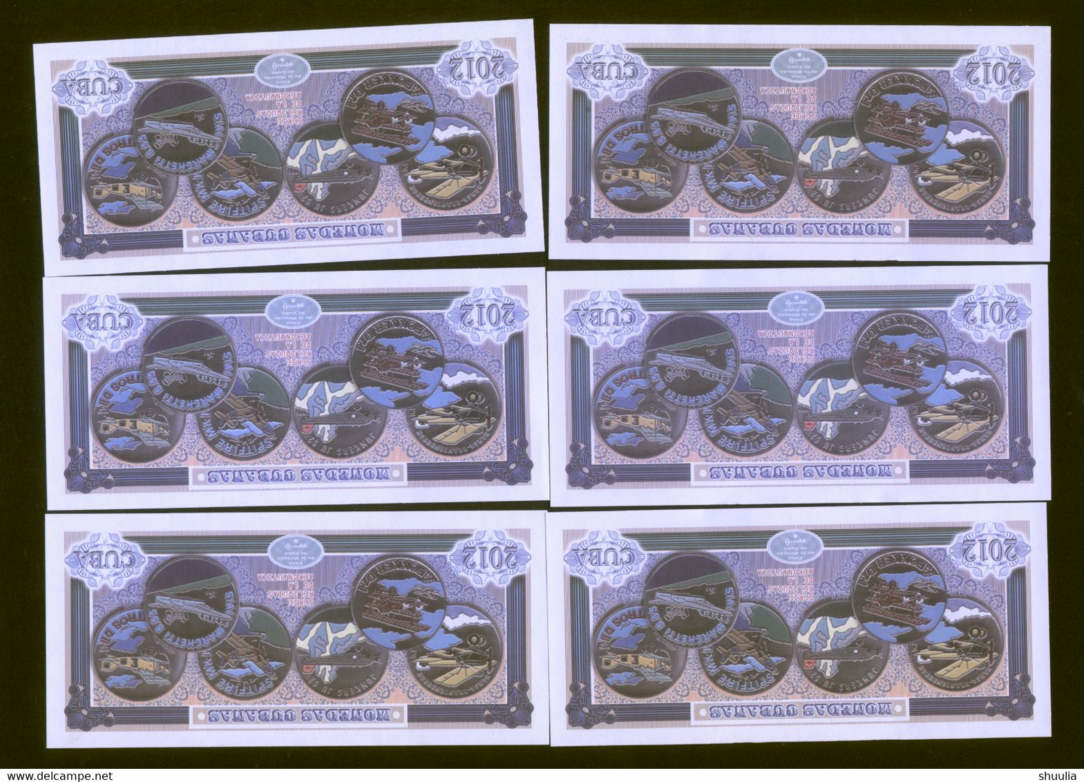 Aeronautics 2012 Set Of 5 Colourful Notes Featuring Planes On Coins UNC - Cuba