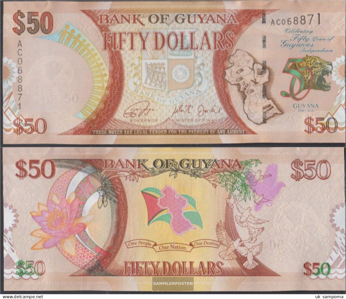 Guyana Pick-number: 41 Uncirculated 2016 50 Dollars - Guyana