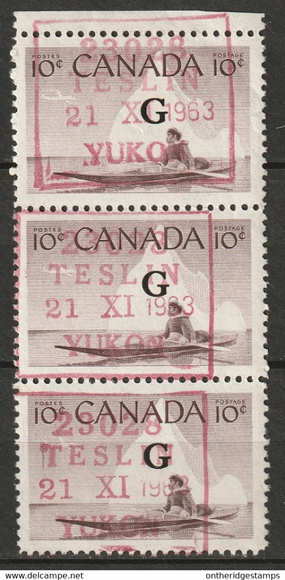 Canada 1963 Sc O39  Official Strip Of 3 Used Teslin Yukon Cancel - Surchargés