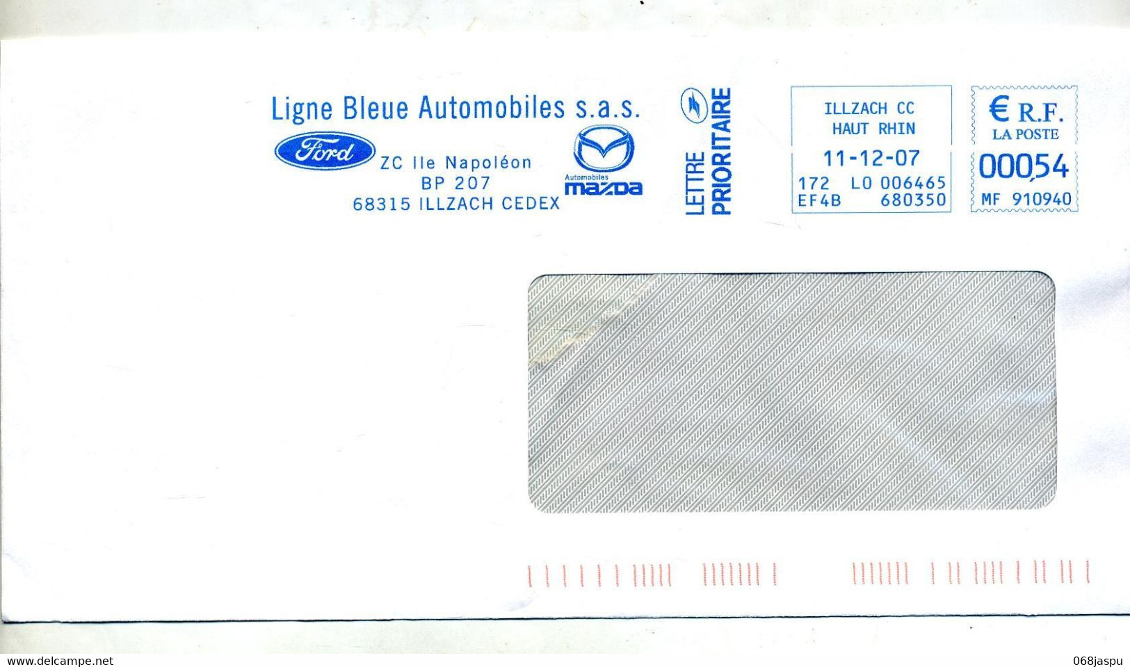 Lettre Flamme Ema Illzach Ligne Bleue Automobile Ford Mazda - EMA (Printer Machine)