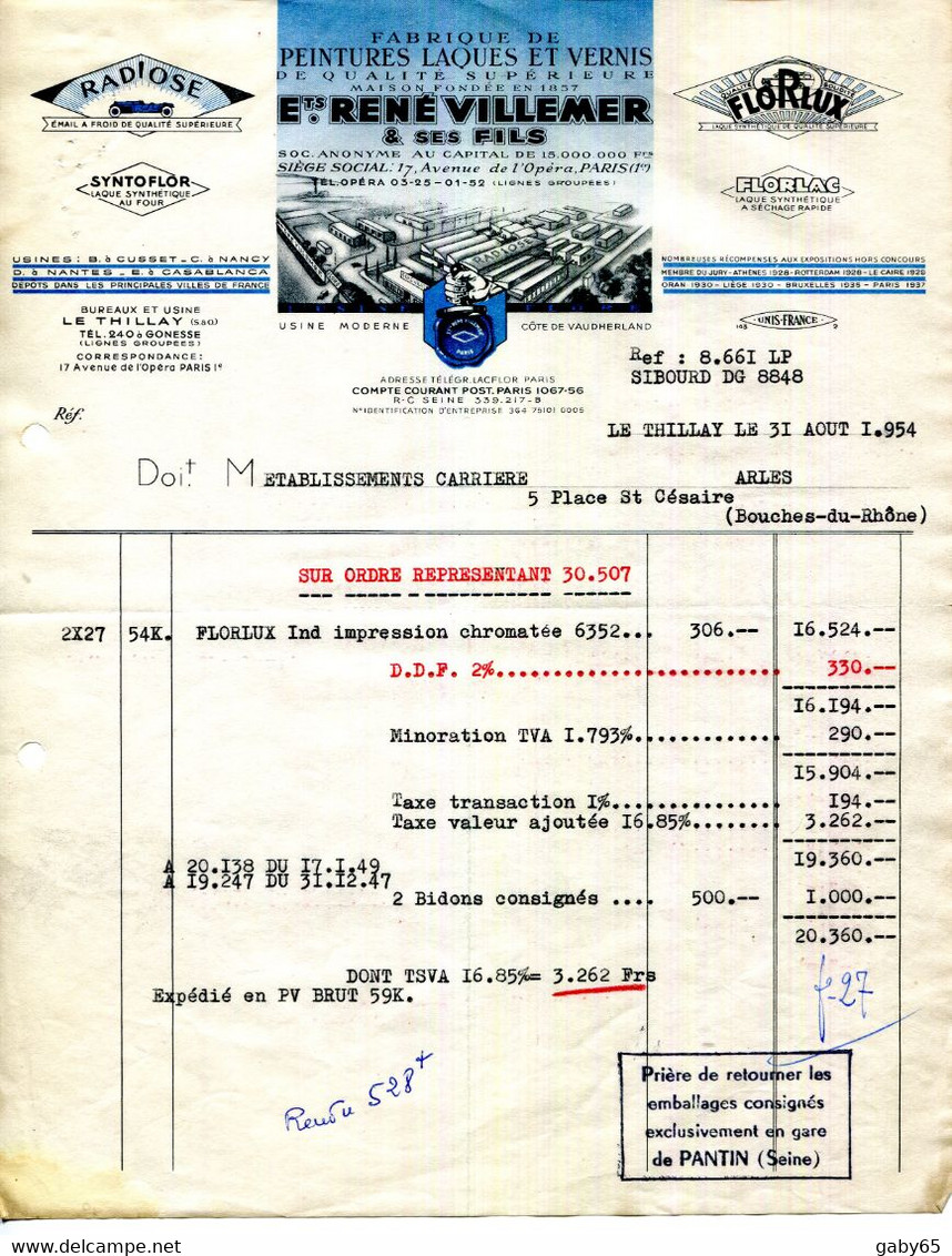 95.LE TILLAY.FABRIQUE DE PEINTURES,LAQUES & VERNIS.RENE VILLEMER USINE MODERNE CÔTE DE VAUDHERLAND. - Drogisterij & Parfum