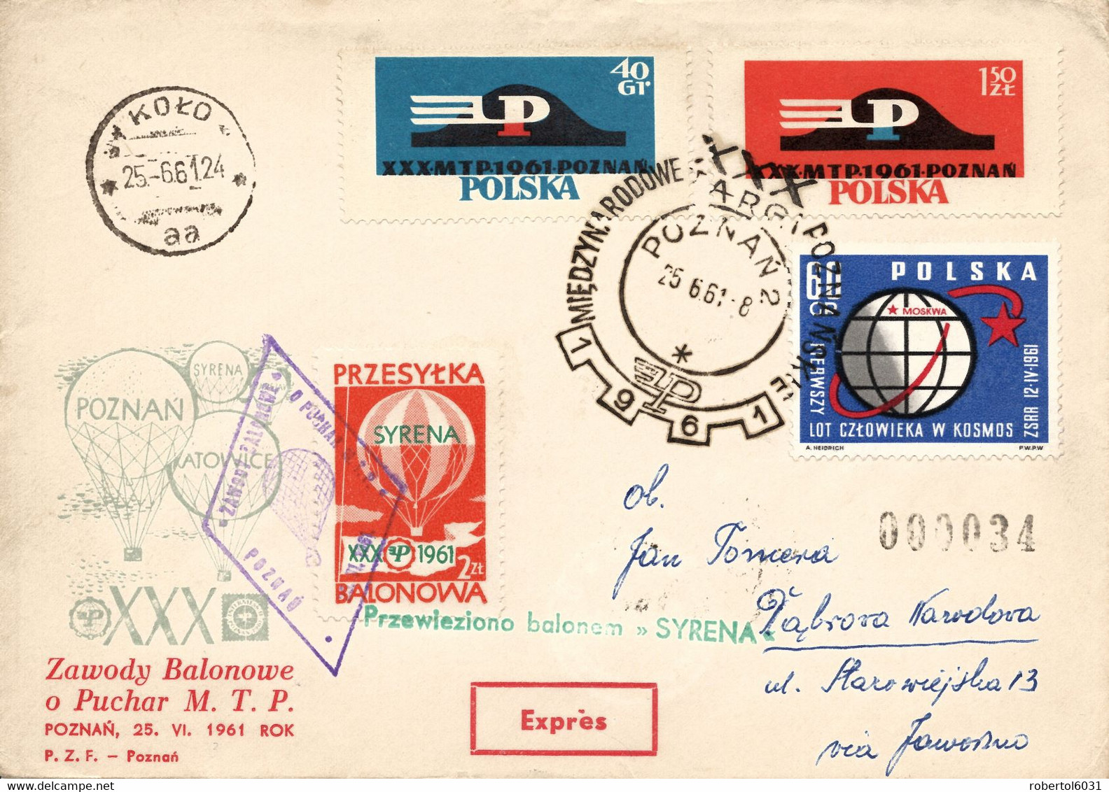 Poland 1961 Souvenir Cover 30th Cup Balloon Competition Posted By Balloon Post From Poznan To Dabrowa Narodowa - Balloons