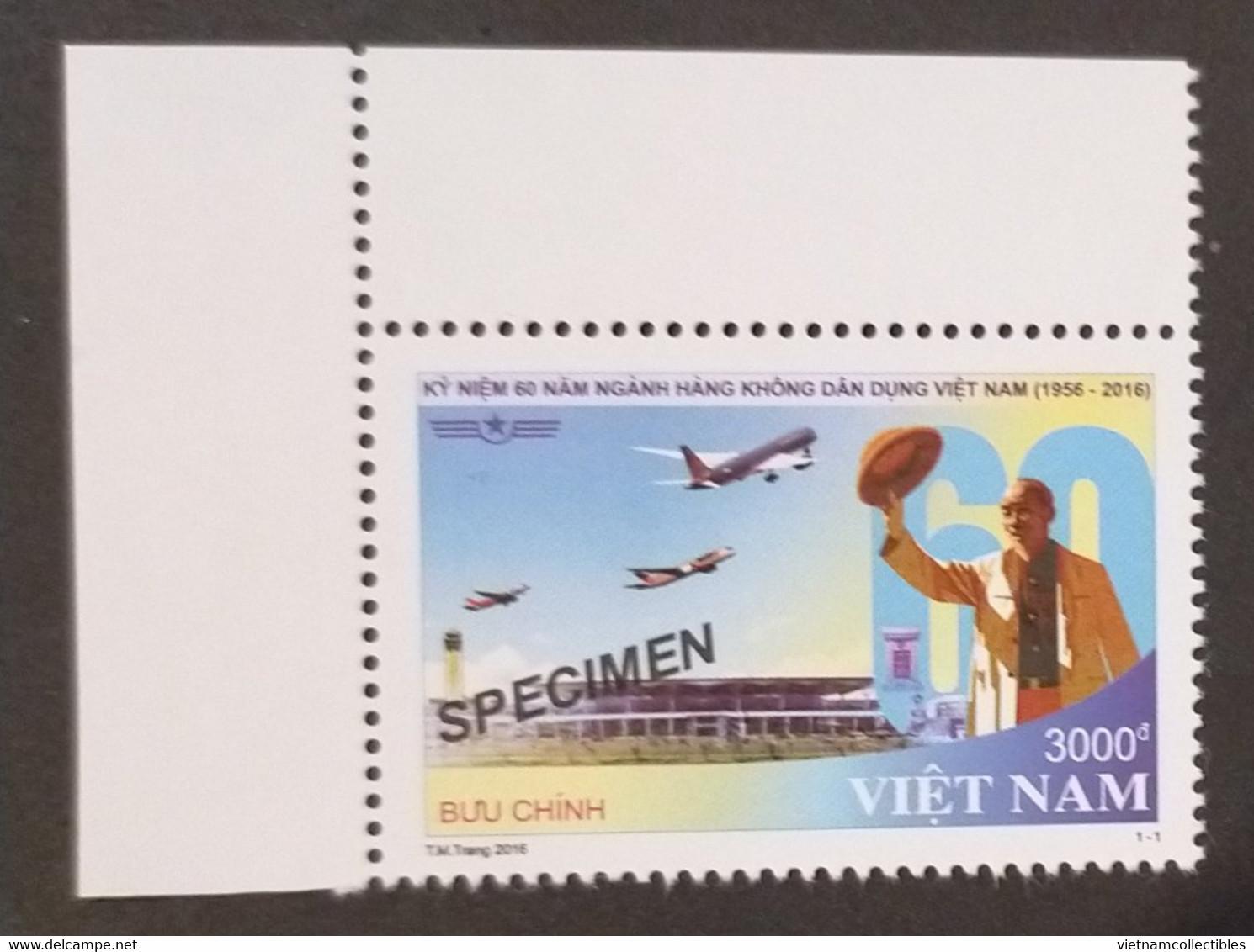 Vietnam MNH SPECIMEN Stamp 2016 : 60th Anniversary Of Air Viet Nam / Airplane (Ms1063) - Vietnam